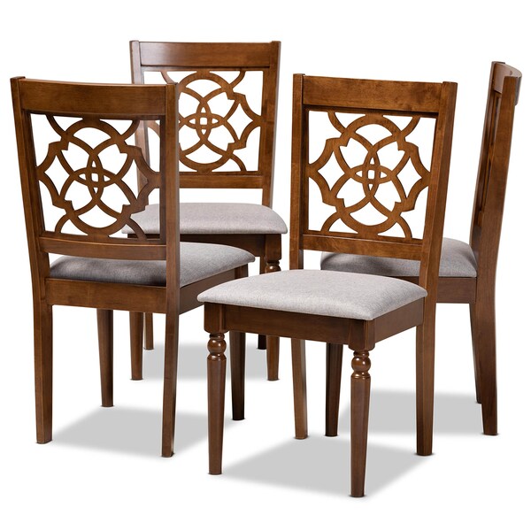 Baxton Studio Lylah Grey Upholstered and Walnut Wood 4-Piece Dining Chair Set 167-9876 - main